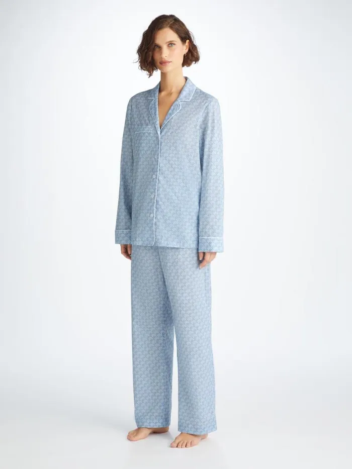 Derek Rose Cotton Pajamas Women Pajamas Ledbury 72 Cotton Batiste Blue