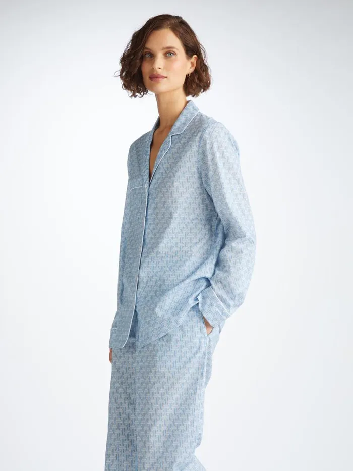 Derek Rose Cotton Pajamas Women Pajamas Ledbury 72 Cotton Batiste Blue