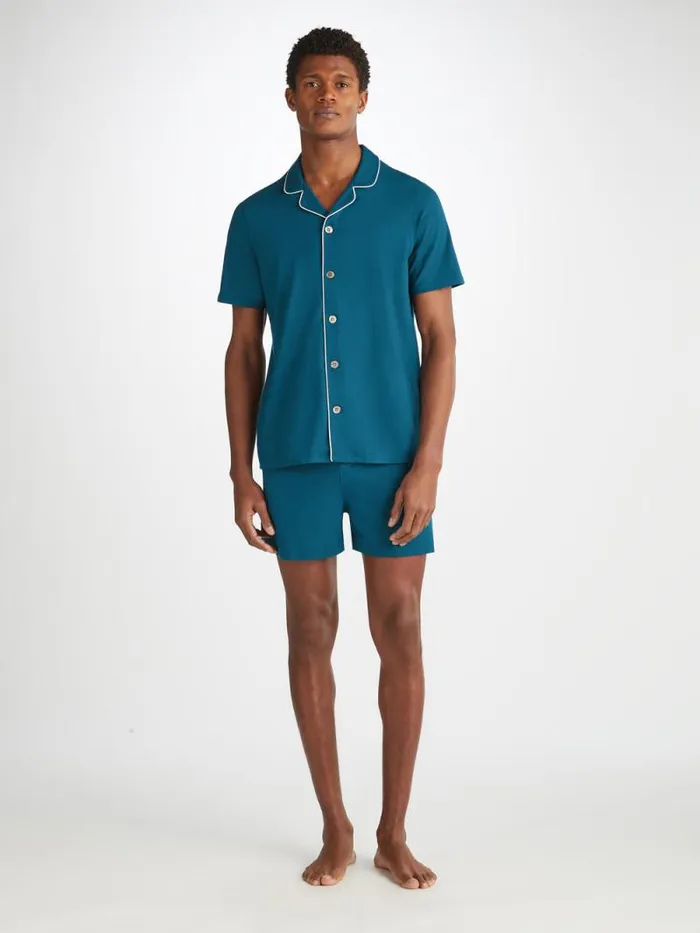 Derek Rose Jersey Pajamas Men Short Pajamas Basel Micro Modal Stretch Poseidon Blue