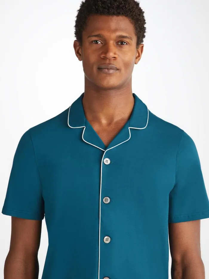 Derek Rose Jersey Pajamas Men Short Pajamas Basel Micro Modal Stretch Poseidon Blue