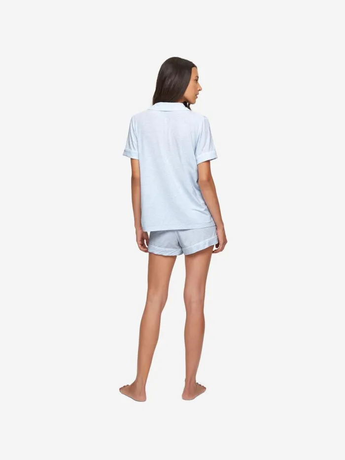 Derek Rose Jersey Pajamas Women Short Pajamas Ethan Micro Modal Stretch Light Blue Marl
