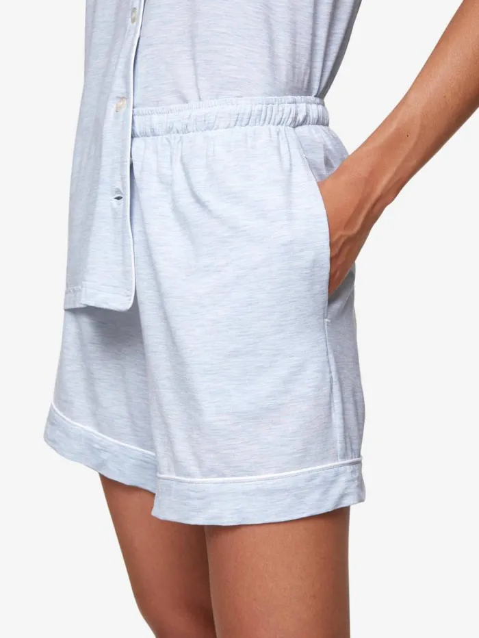 Derek Rose Jersey Pajamas Women Short Pajamas Ethan Micro Modal Stretch Light Blue Marl