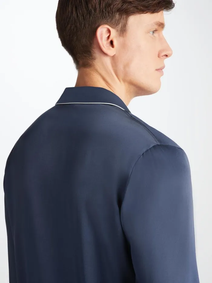 Derek Rose Long Pajamas Men Pajamas Bailey Silk Satin Navy