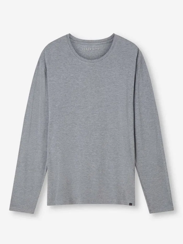 Derek Rose Long Sleeve TShirts Men Long Sleeve TShirt Marlowe Micro Modal Stretch Charcoal