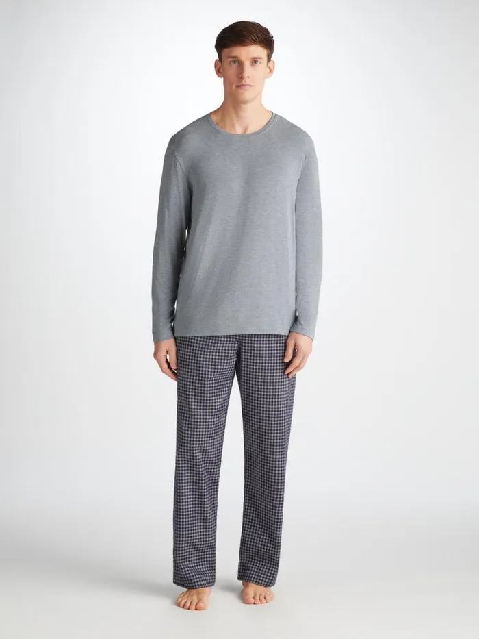 Derek Rose Long Sleeve TShirts Men Long Sleeve TShirt Marlowe Micro Modal Stretch Charcoal