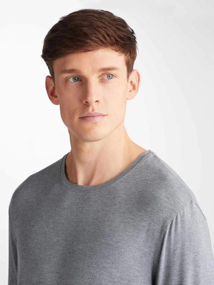 Derek Rose Long Sleeve TShirts Men Long Sleeve TShirt Marlowe Micro Modal Stretch Charcoal