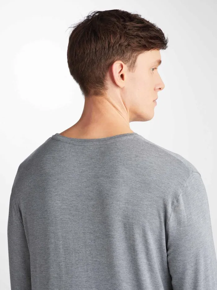 Derek Rose Long Sleeve TShirts Men Long Sleeve TShirt Marlowe Micro Modal Stretch Charcoal