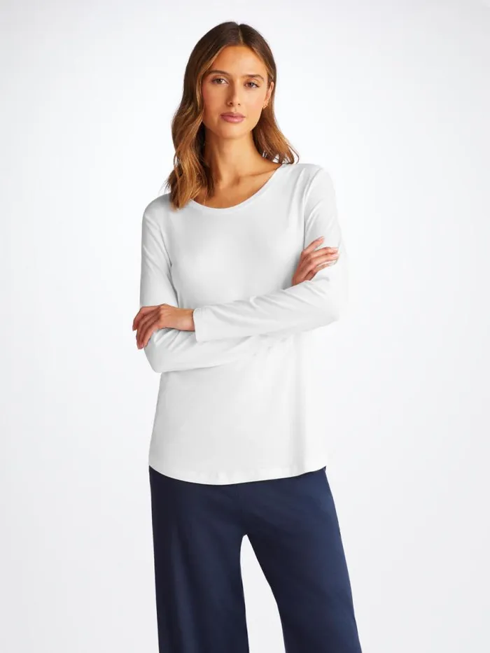 Derek Rose Long Sleeve TShirts Women Long Sleeve TShirt Lara Micro Modal Stretch White Derek Rose Long Sleeve TShirts Women Long Sleeve TShirt Lara Micro Modal Stretch White