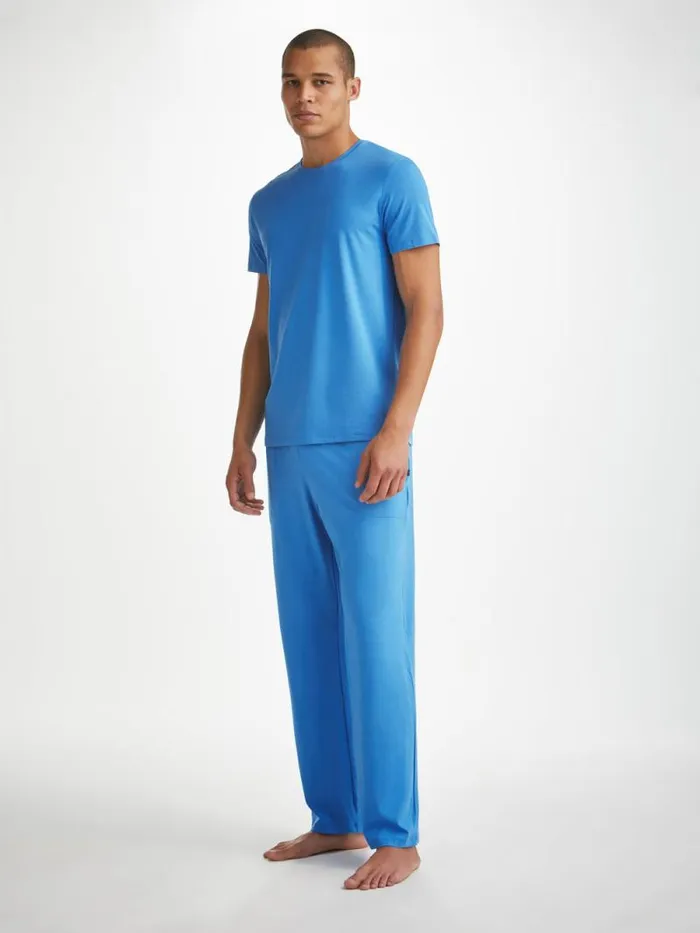 Derek Rose Lounge Pants Men Lounge Pants Basel Micro Modal Stretch Azure Blue