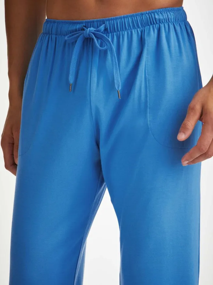 Derek Rose Lounge Pants Men Lounge Pants Basel Micro Modal Stretch Azure Blue