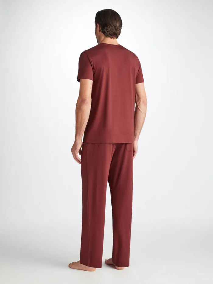 Derek Rose Lounge Pants Men Lounge Pants Basel Micro Modal Stretch Burgundy