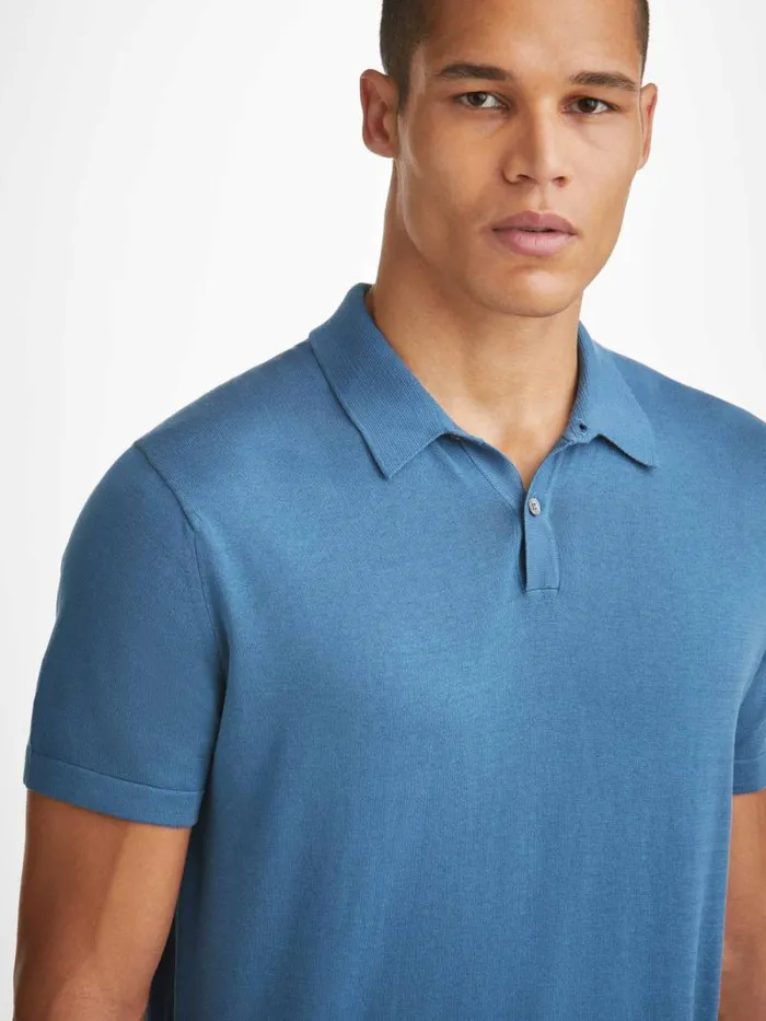 Derek Rose Sea Island Cotton Polo Shirts Men Polo Shirt Jacob Sea Island Cotton Blue