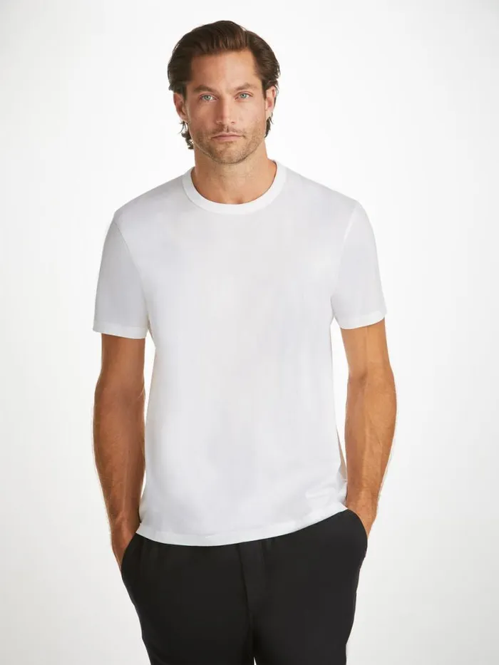 Derek Rose Short Sleeve TShirts Men TShirt Barny Pima Cotton White