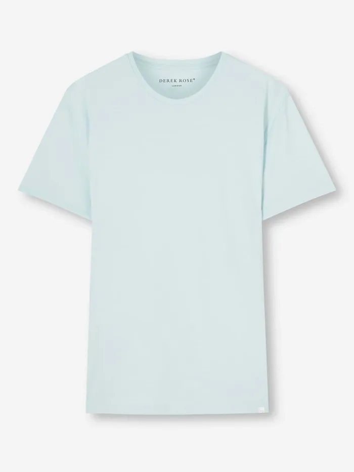 Derek Rose Short Sleeve TShirts Men TShirt Basel Micro Modal Stretch Ice Blue