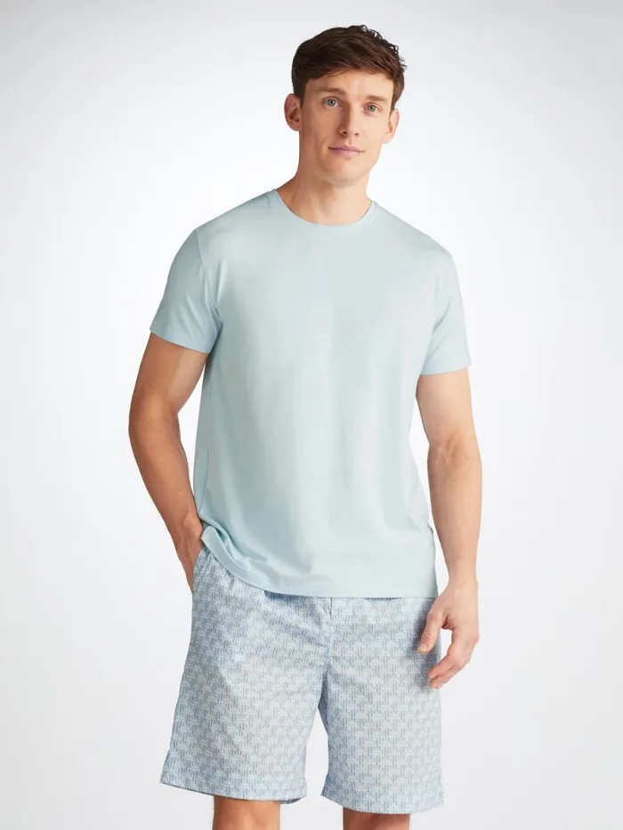 Derek Rose Short Sleeve TShirts Men TShirt Basel Micro Modal Stretch Ice Blue