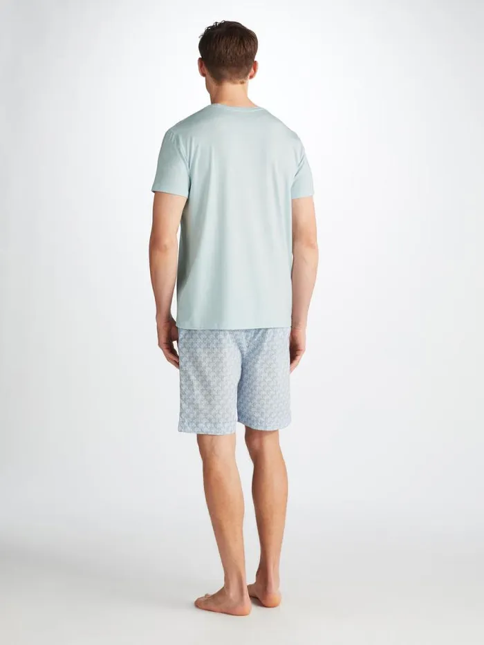 Derek Rose Short Sleeve TShirts Men TShirt Basel Micro Modal Stretch Ice Blue