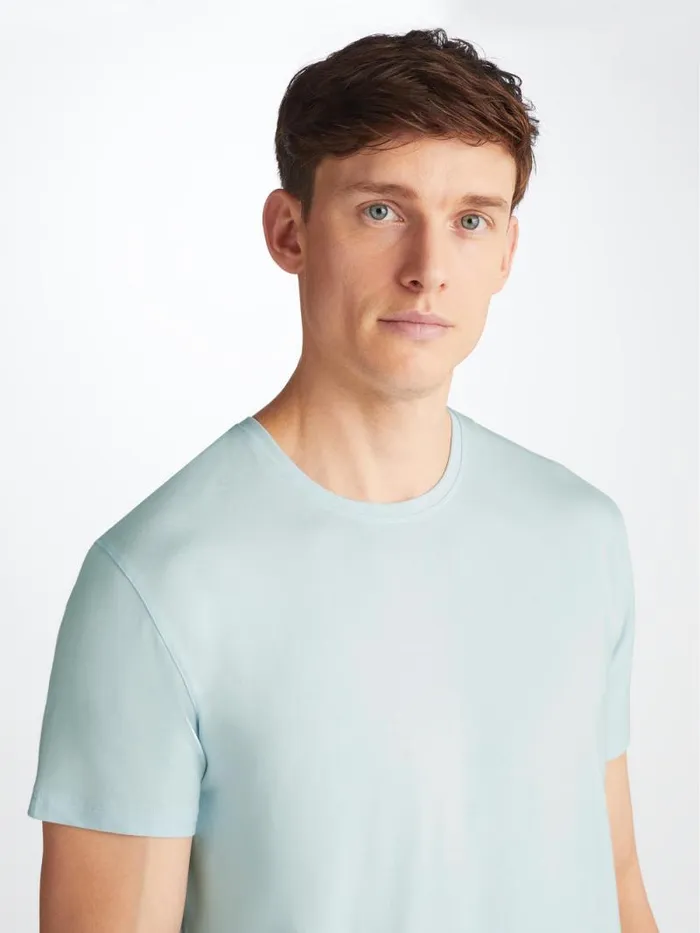 Derek Rose Short Sleeve TShirts Men TShirt Basel Micro Modal Stretch Ice Blue