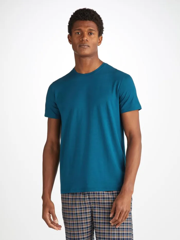 Derek Rose Short Sleeve TShirts Men TShirt Basel Micro Modal Stretch Poseidon Blue Derek Rose Short Sleeve TShirts Men TShirt Basel Micro Modal Stretch Poseidon Blue