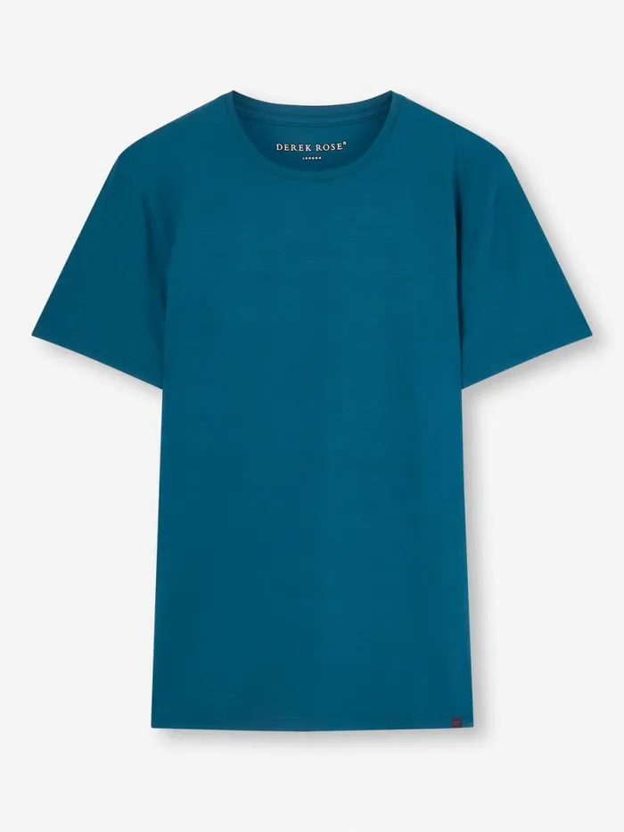 Derek Rose Short Sleeve TShirts Men TShirt Basel Micro Modal Stretch Poseidon Blue