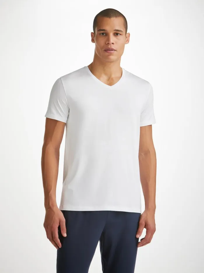Derek Rose Short Sleeve TShirts Men VNeck TShirt Basel Micro Modal Stretch White Derek Rose Short Sleeve TShirts Men VNeck TShirt Basel Micro Modal Stretch White