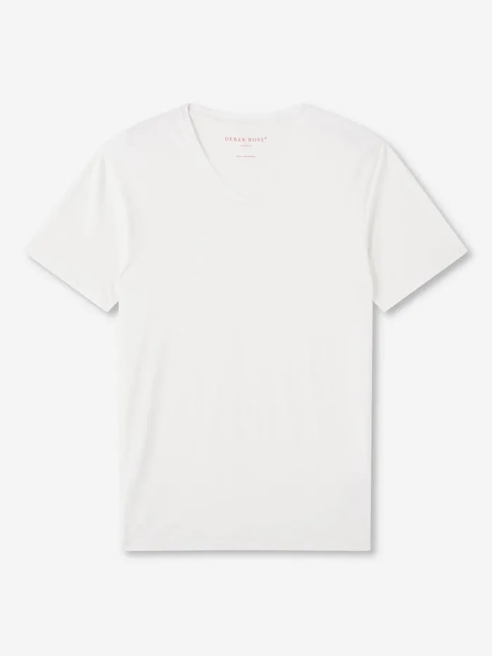 Derek Rose Short Sleeve TShirts Men VNeck TShirt Basel Micro Modal Stretch White