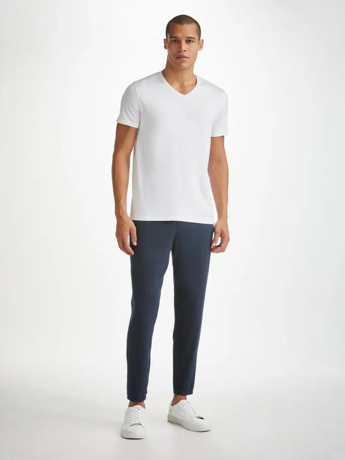 Derek Rose Short Sleeve TShirts Men VNeck TShirt Basel Micro Modal Stretch White