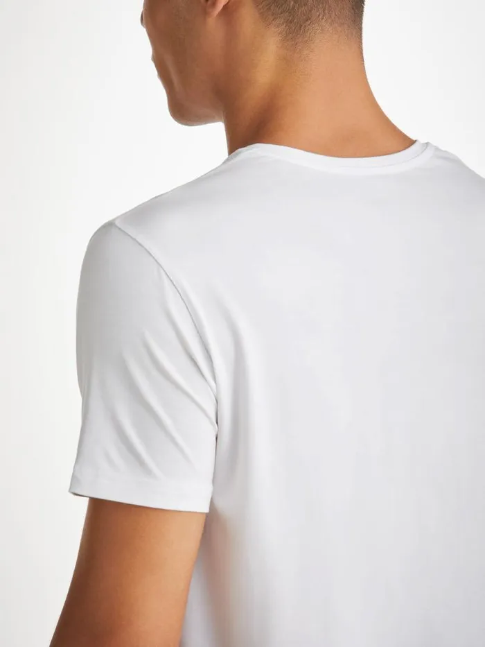 Derek Rose Short Sleeve TShirts Men VNeck TShirt Basel Micro Modal Stretch White