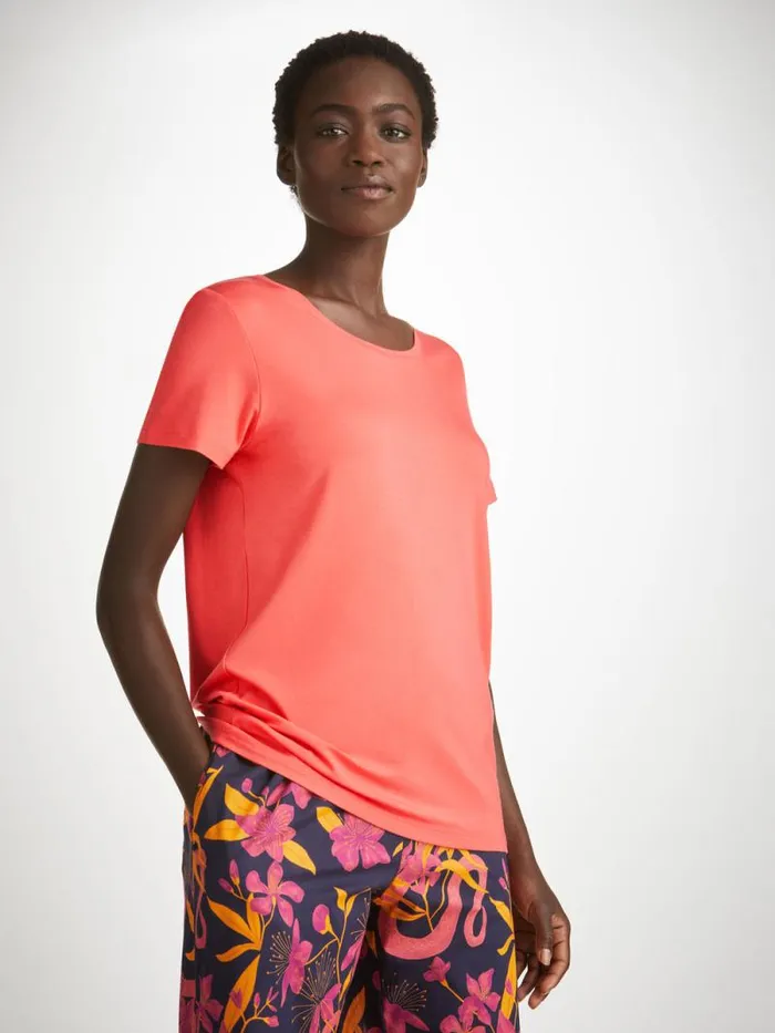 Derek Rose Short Sleeve TShirts Women TShirt Lara Micro Modal Stretch Coral