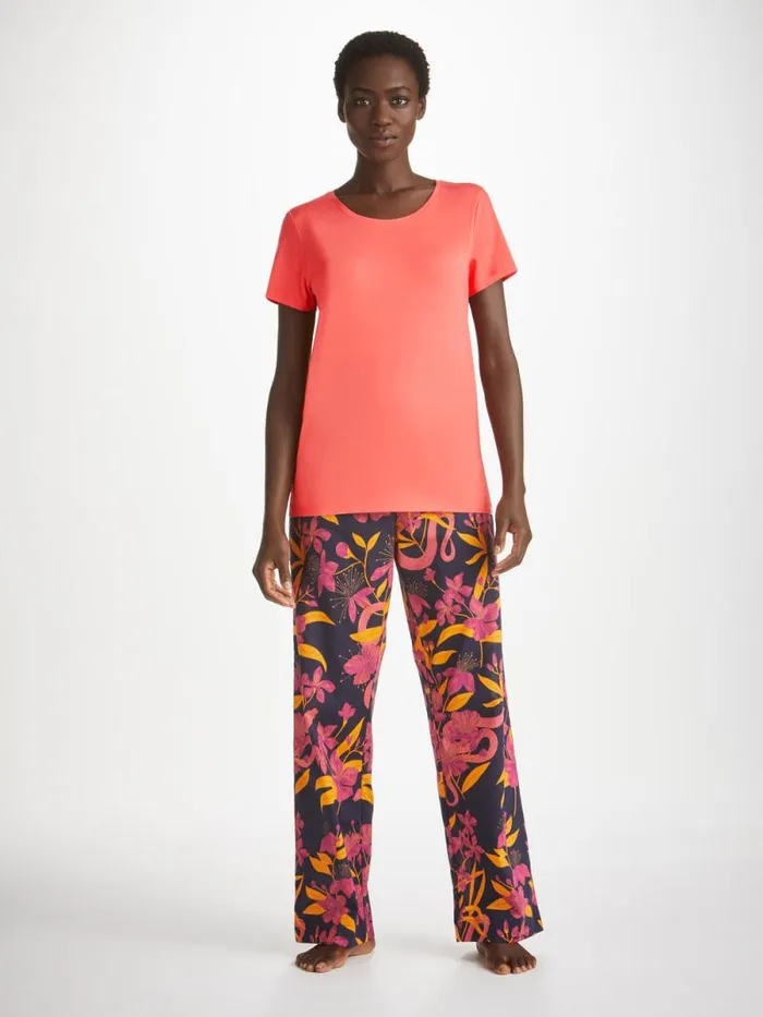 Derek Rose Short Sleeve TShirts Women TShirt Lara Micro Modal Stretch Coral