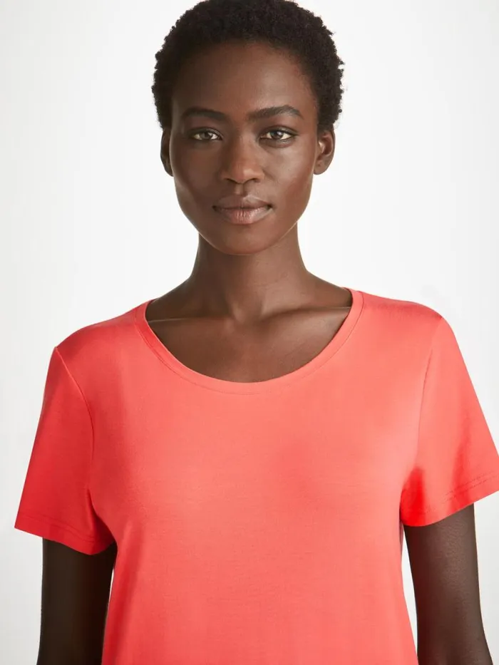 Derek Rose Short Sleeve TShirts Women TShirt Lara Micro Modal Stretch Coral