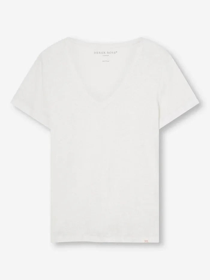 Derek Rose Short Sleeve TShirts Women VNeck TShirt Jordan Linen White