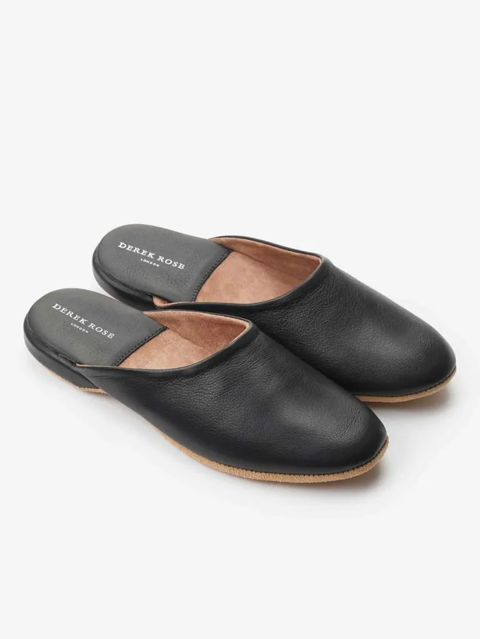 Derek Rose Slippers MenSlippers Mule Slippers Morgan Calfskin Leather Black