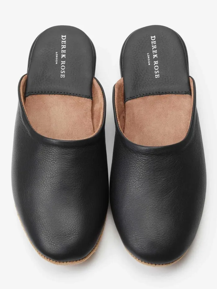 Derek Rose Slippers MenSlippers Mule Slippers Morgan Calfskin Leather Black
