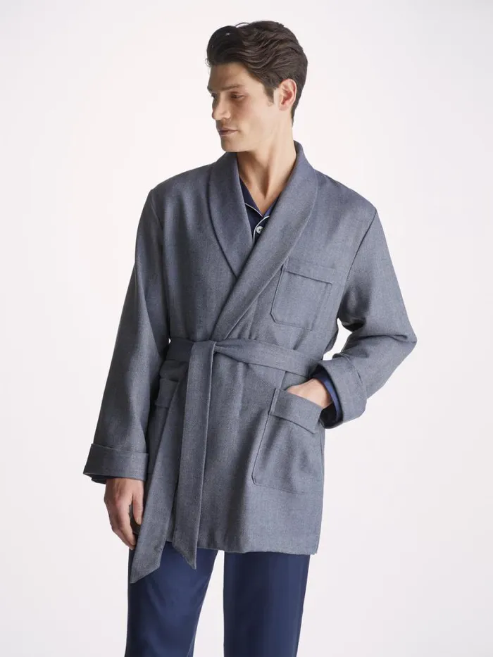 Derek Rose Smoking Jackets Men Smoking Jacket Lincoln 11 Wool Navy