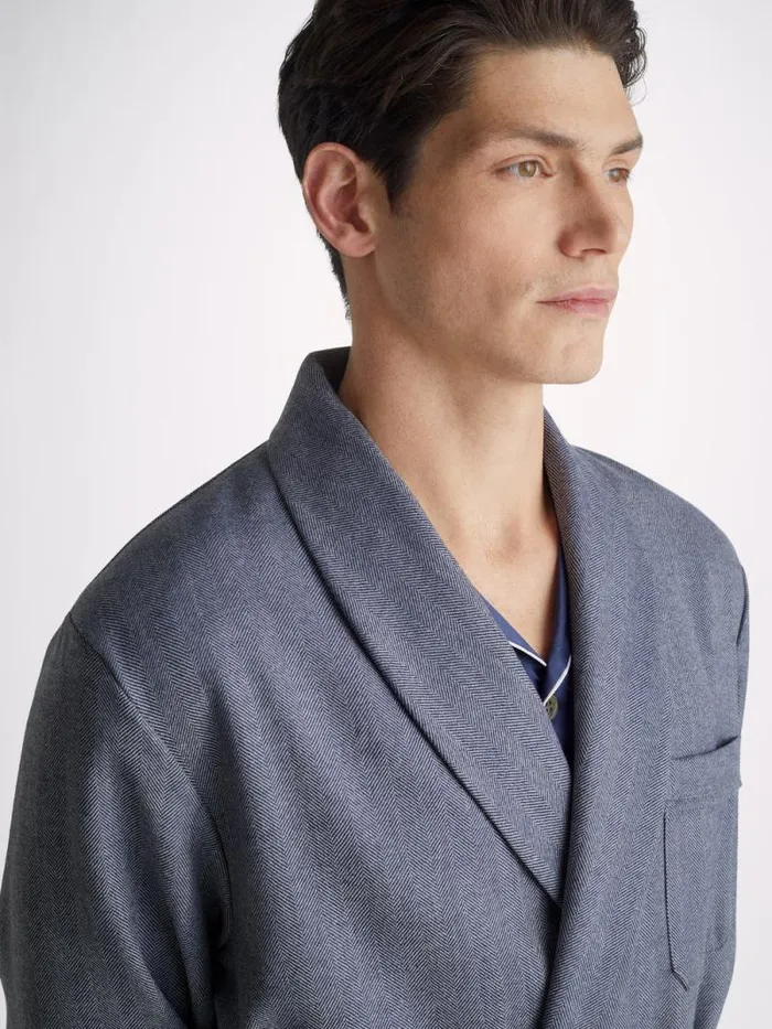 Derek Rose Smoking Jackets Men Smoking Jacket Lincoln 11 Wool Navy
