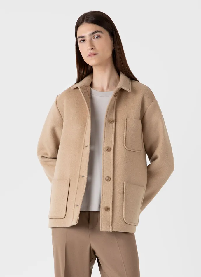Double Faced Twin Pocket Jacket Light Camel Women Jackets and Coats ussunspel