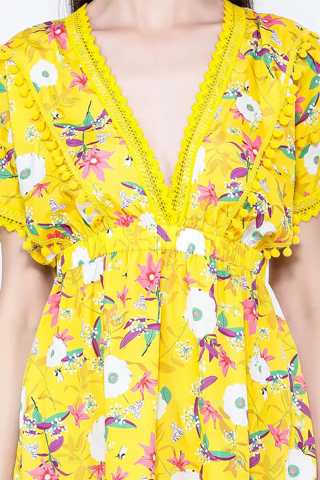 Dresses America and Beyond Women Sunshine Florals Pompom Dress Dresses America and Beyond Women Sunshine Florals Pompom Dress