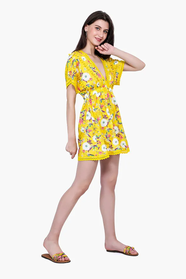 Dresses America and Beyond Women Sunshine Florals Pompom Dress Dresses America and Beyond Women Sunshine Florals Pompom Dress