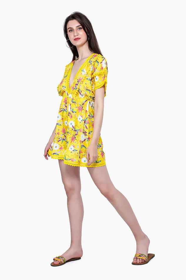 Dresses America and Beyond Women Sunshine Florals Pompom Dress Dresses America and Beyond Women Sunshine Florals Pompom Dress