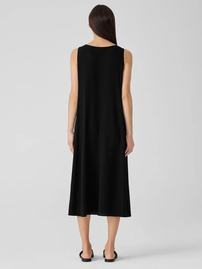 Dresses and Skirts Women Eileen Fisher Silk Georgette Crepe Scoop Neck Dress Black