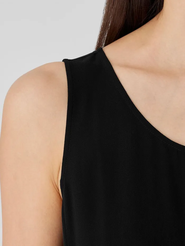Dresses and Skirts Women Eileen Fisher Silk Georgette Crepe Scoop Neck Dress Black