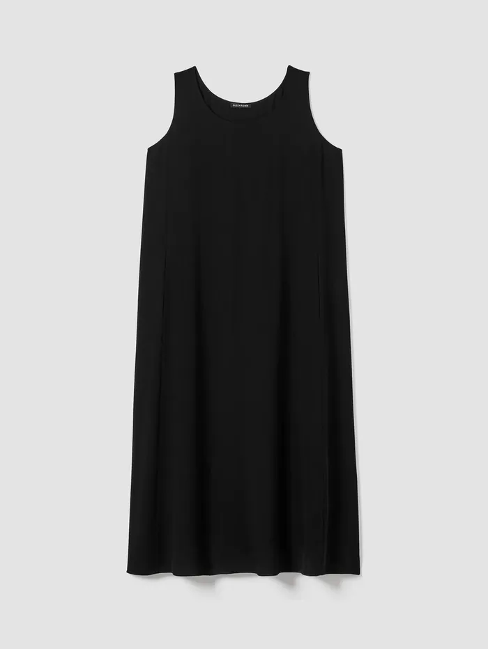 Dresses and Skirts Women Eileen Fisher Silk Georgette Crepe Scoop Neck Dress Black