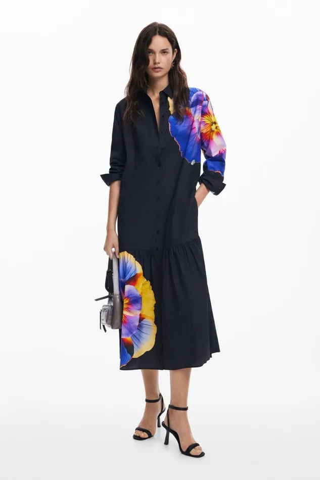 Dresses And Jumpsuits Women Desigual Floral Shirt Dress M Christian Lacroix Black