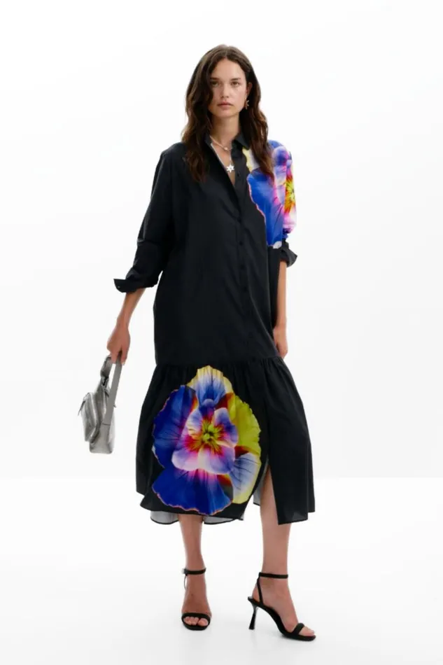 Dresses And Jumpsuits Women Desigual Floral Shirt Dress M Christian Lacroix Black