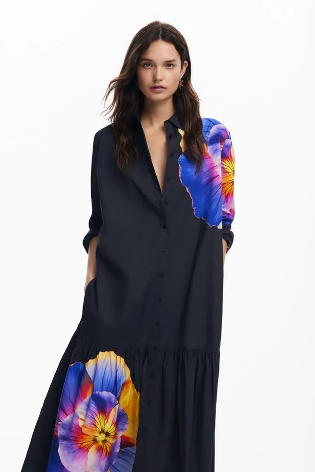Dresses And Jumpsuits Women Desigual Floral Shirt Dress M Christian Lacroix Black