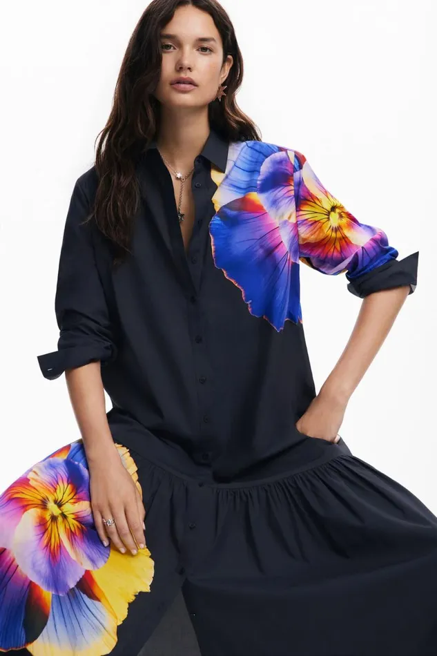 Dresses And Jumpsuits Women Desigual Floral Shirt Dress M Christian Lacroix Black