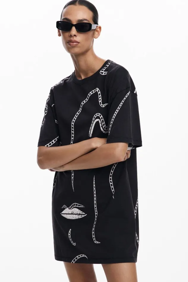 Dresses And Jumpsuits Women Desigual Illustrated Dress Black
