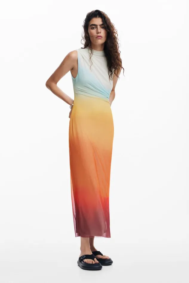Dresses And Jumpsuits Women Desigual Ombre Tulle Dress Orange