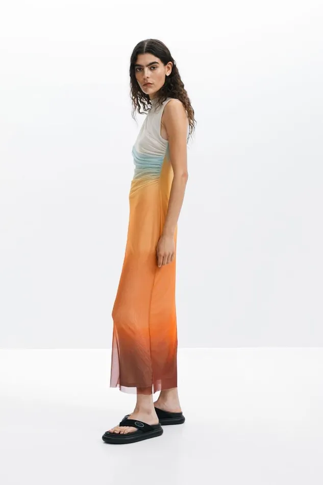 Dresses And Jumpsuits Women Desigual Ombre Tulle Dress Orange