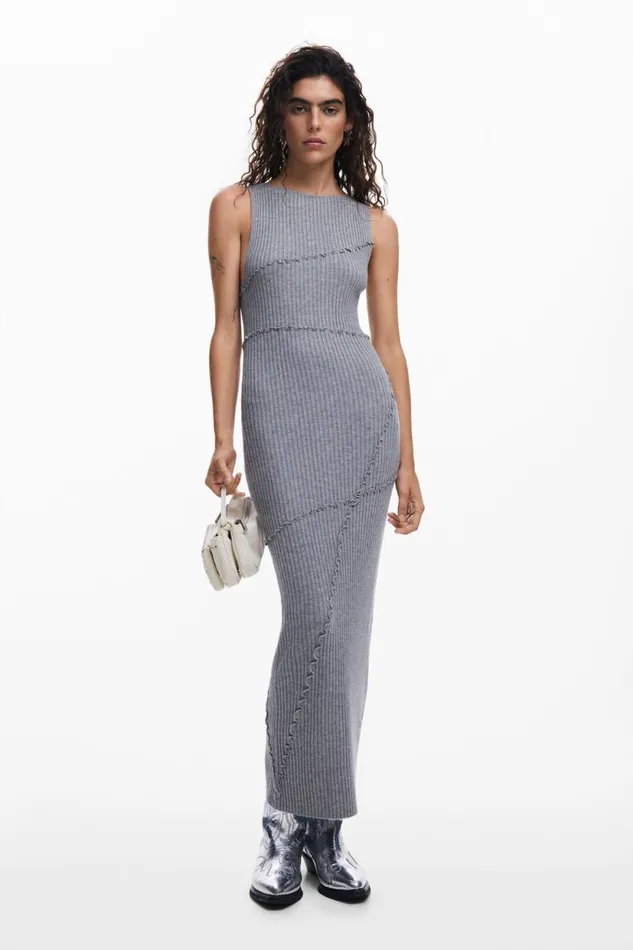 Dresses And Jumpsuits Women Desigual Ribbed Long Dress Black